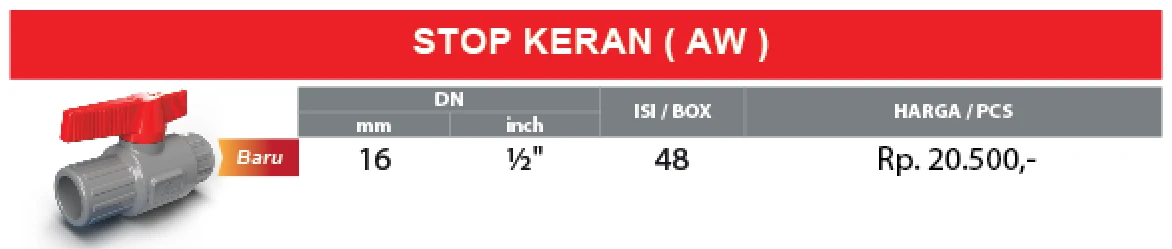 daftar harga Stop kran / ball valve pvc rucika tipe aw